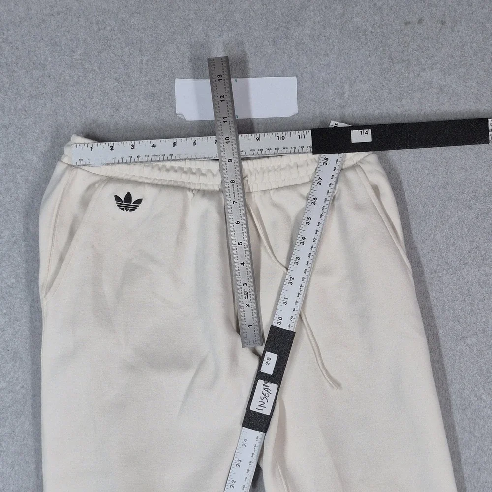 Adidas Men Activewear Pants M Cream Sweatpants Trefoil Logo Stripe READ